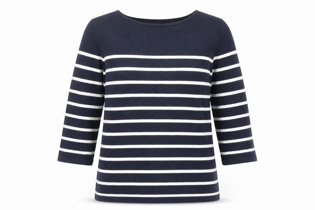 Wallis Womens Blue Round Neck Striped Cotton Pullover Jumper Size M