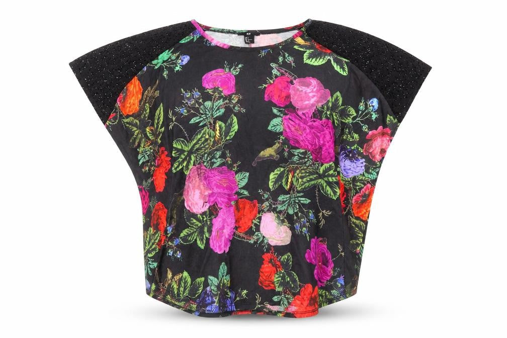 H&M Womens Multicoloured Floral Polyester Basic Blouse Size S Round Neck - Lace Sleeve Detail