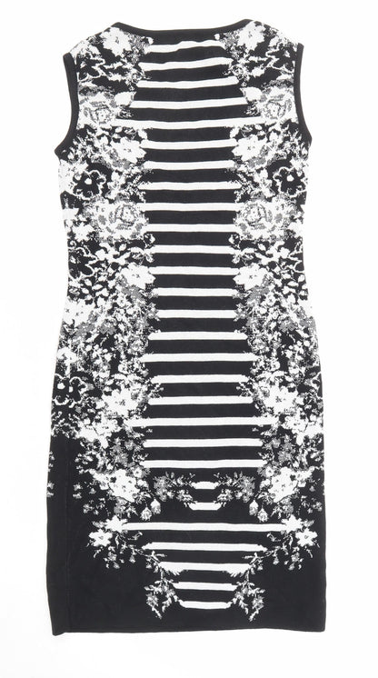 Madeleine Womens Black Geometric Cotton Shift Size 8 Round Neck Pullover
