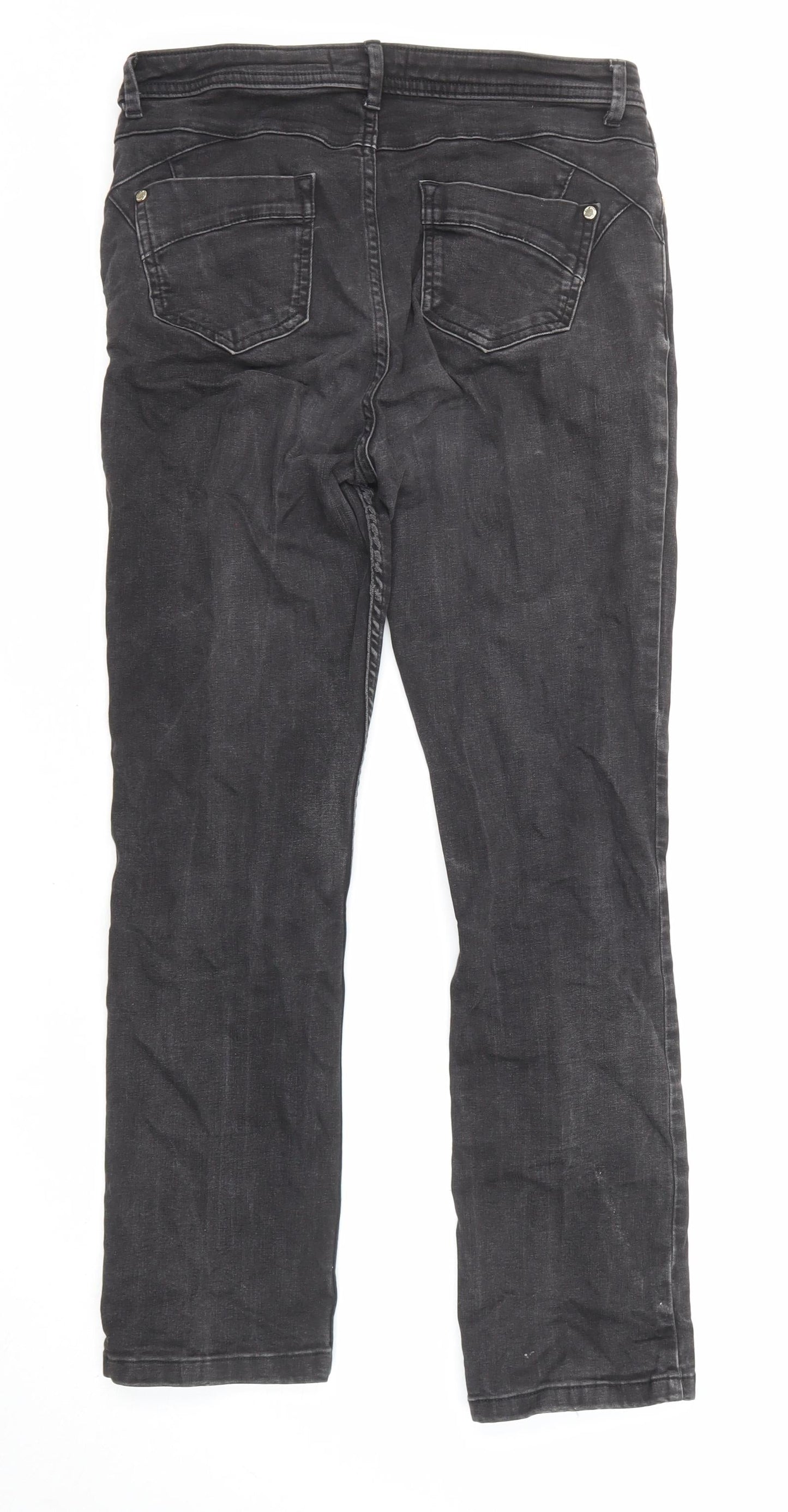 Marks and Spencer Womens Black Cotton Straight Jeans Size 12 L27 in Slim Zip
