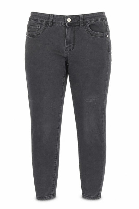 Front view of Denim & Co. women’s grey cotton skinny jeans, size UK 12, 27-inch leg regular zip