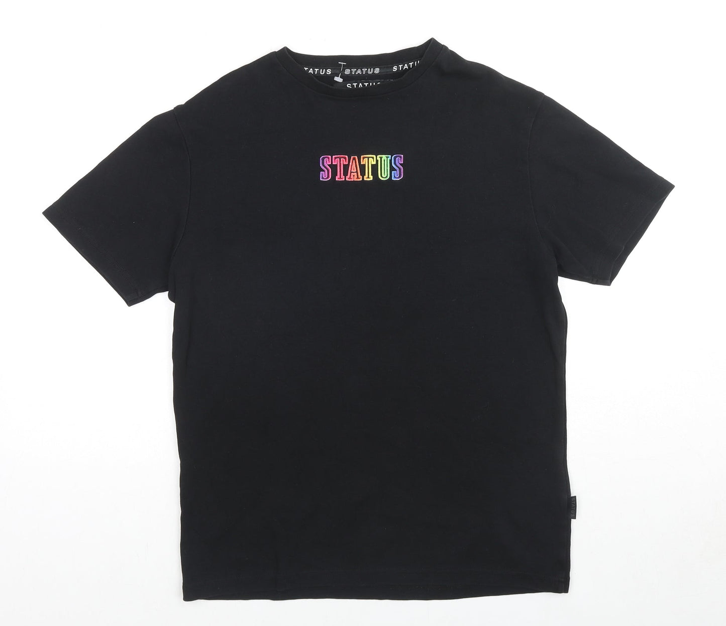 Status Womens Black Cotton Basic T-Shirt Size S Round Neck