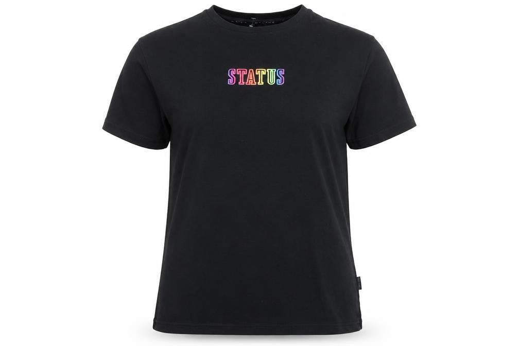 Status Womens Black Cotton Basic T-Shirt Size S Round Neck