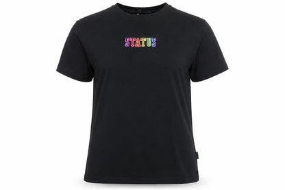 Status Womens Black Cotton Basic T-Shirt Size S Round Neck