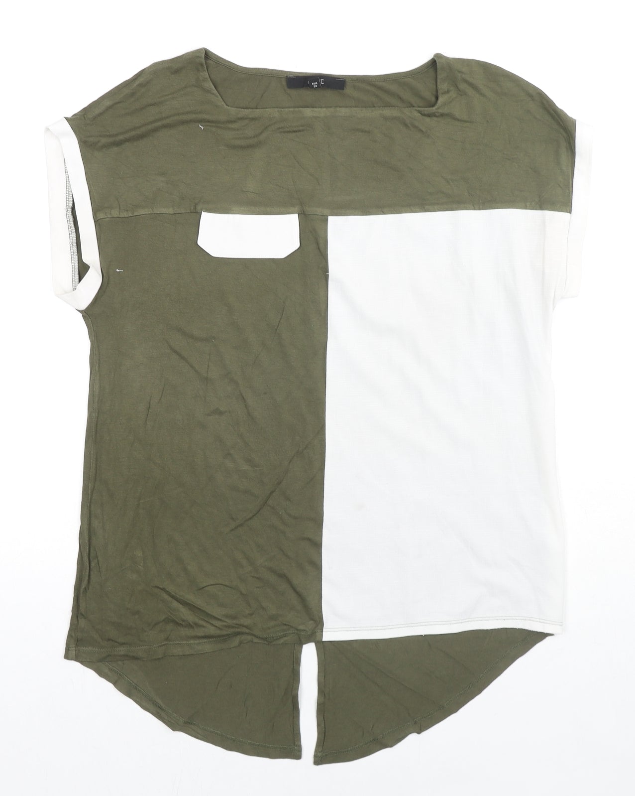 NEXT Womens Green Colourblock Viscose Basic T-Shirt Size 10 Round Neck