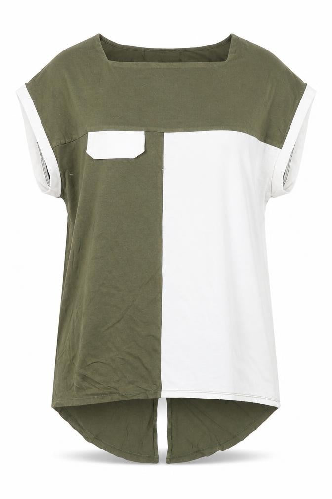 NEXT Womens Green Colourblock Viscose Basic T-Shirt Size 10 Round Neck