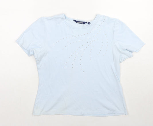 Casual Club Womens Blue Cotton Basic T-Shirt Size 12 Round Neck - Jeweled Detail