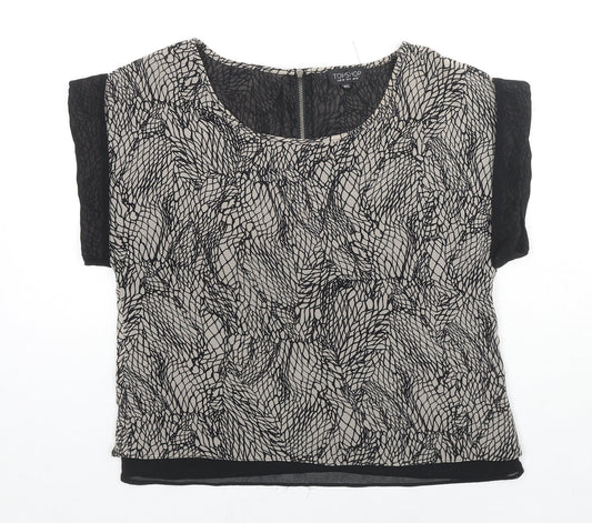 Topshop Womens Black Geometric Polyester Basic T-Shirt Size 10 Round Neck