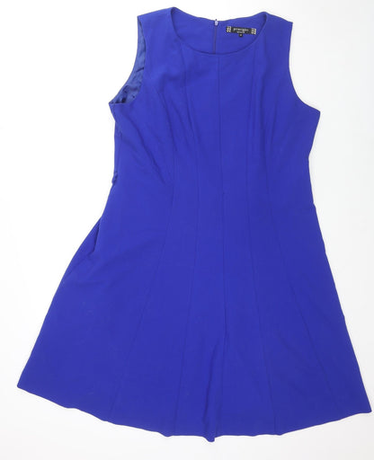 Additional front view of Principles women’s blue polyester a-line, size UK 12, round neck zip