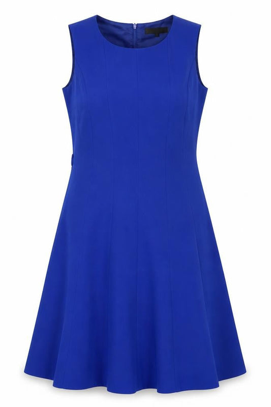 Front view of Principles women’s blue polyester a-line, size UK 12, round neck zip