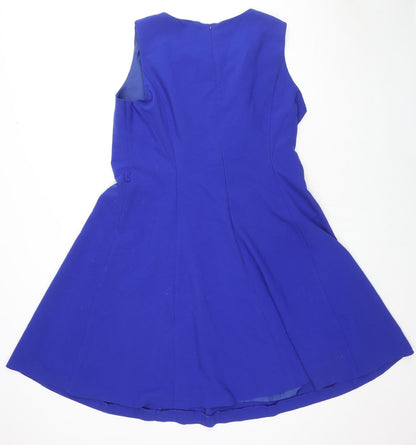 Back view of Principles women’s blue polyester a-line, size UK 12, round neck zip