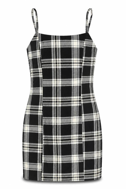 Divided by H&M Womens Black Check Polyester Blend Mini Size 4 Square Neck Zip