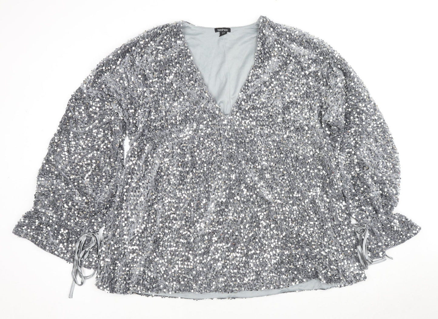 Et Vous Womens Grey Polyester Basic Blouse Size 14 V-Neck