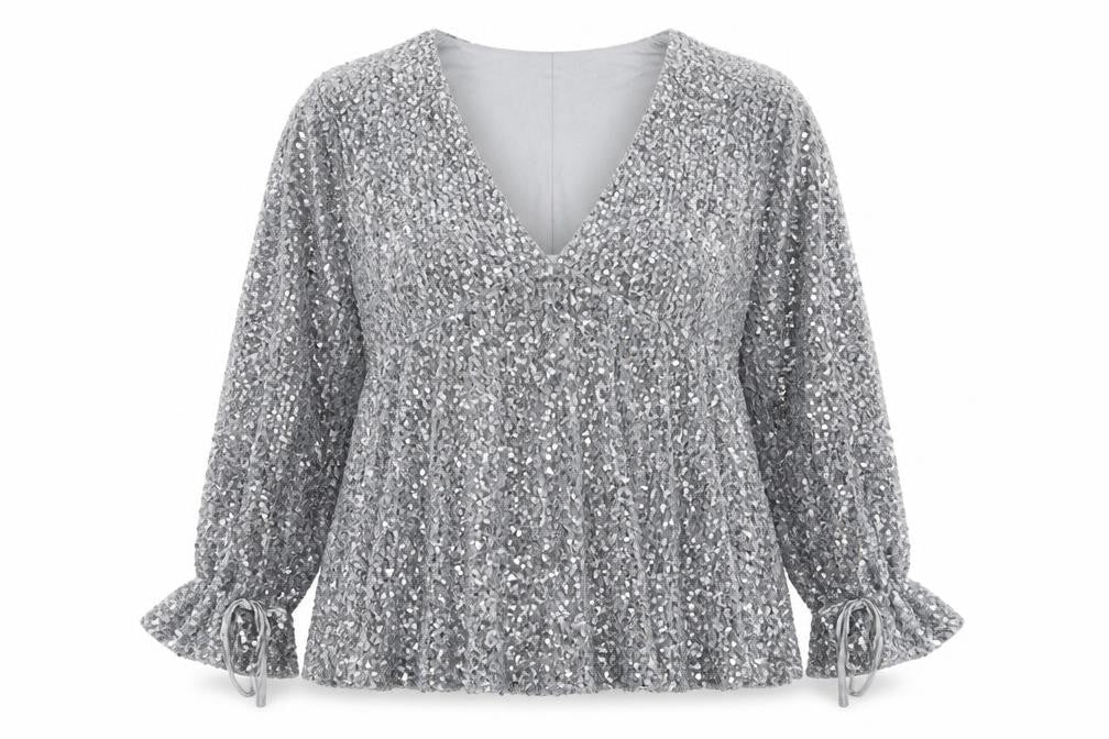 Et Vous Womens Grey Polyester Basic Blouse Size 14 V-Neck
