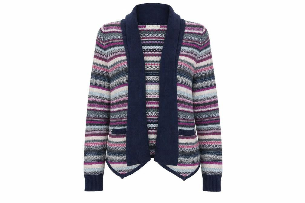 Indigo Womens Multicoloured Collared Geometric Cotton Cardigan Jumper Size 10
