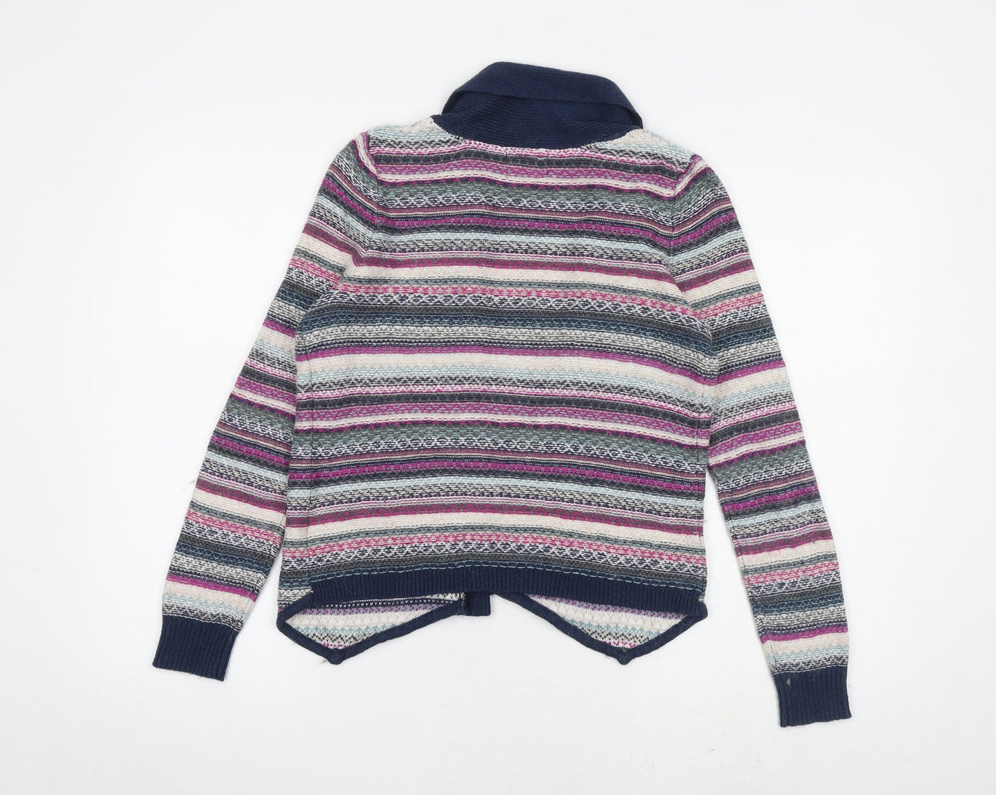 Indigo Womens Multicoloured Collared Geometric Cotton Cardigan Jumper Size 10