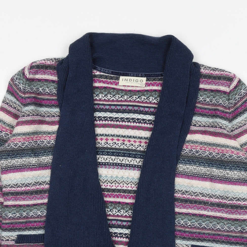 Indigo Womens Multicoloured Collared Geometric Cotton Cardigan Jumper Size 10