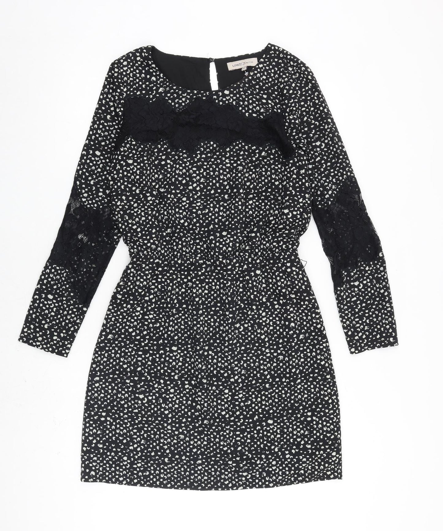 Limited Edition Womens Black Geometric Polyester A-Line Size 8 Round Neck Button