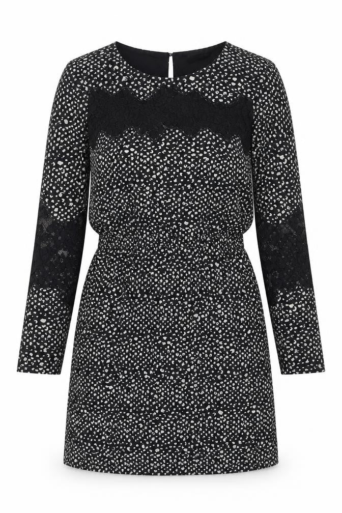 Limited Edition Womens Black Geometric Polyester A-Line Size 8 Round Neck Button