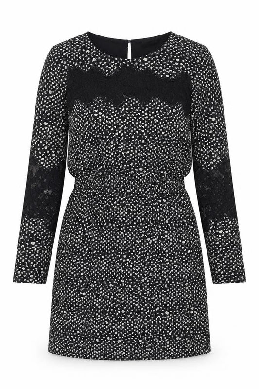 Limited Edition Womens Black Geometric Polyester A-Line Size 8 Round Neck Button
