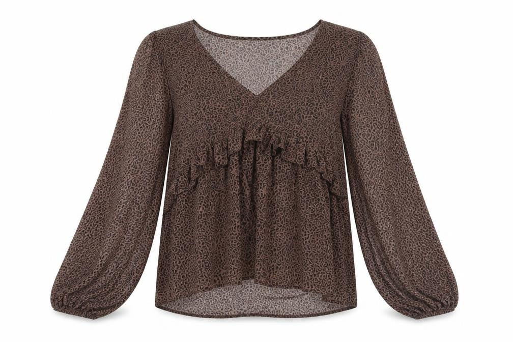 ASOS Womens Brown Animal Print Polyester Basic Blouse Size 10 V-Neck