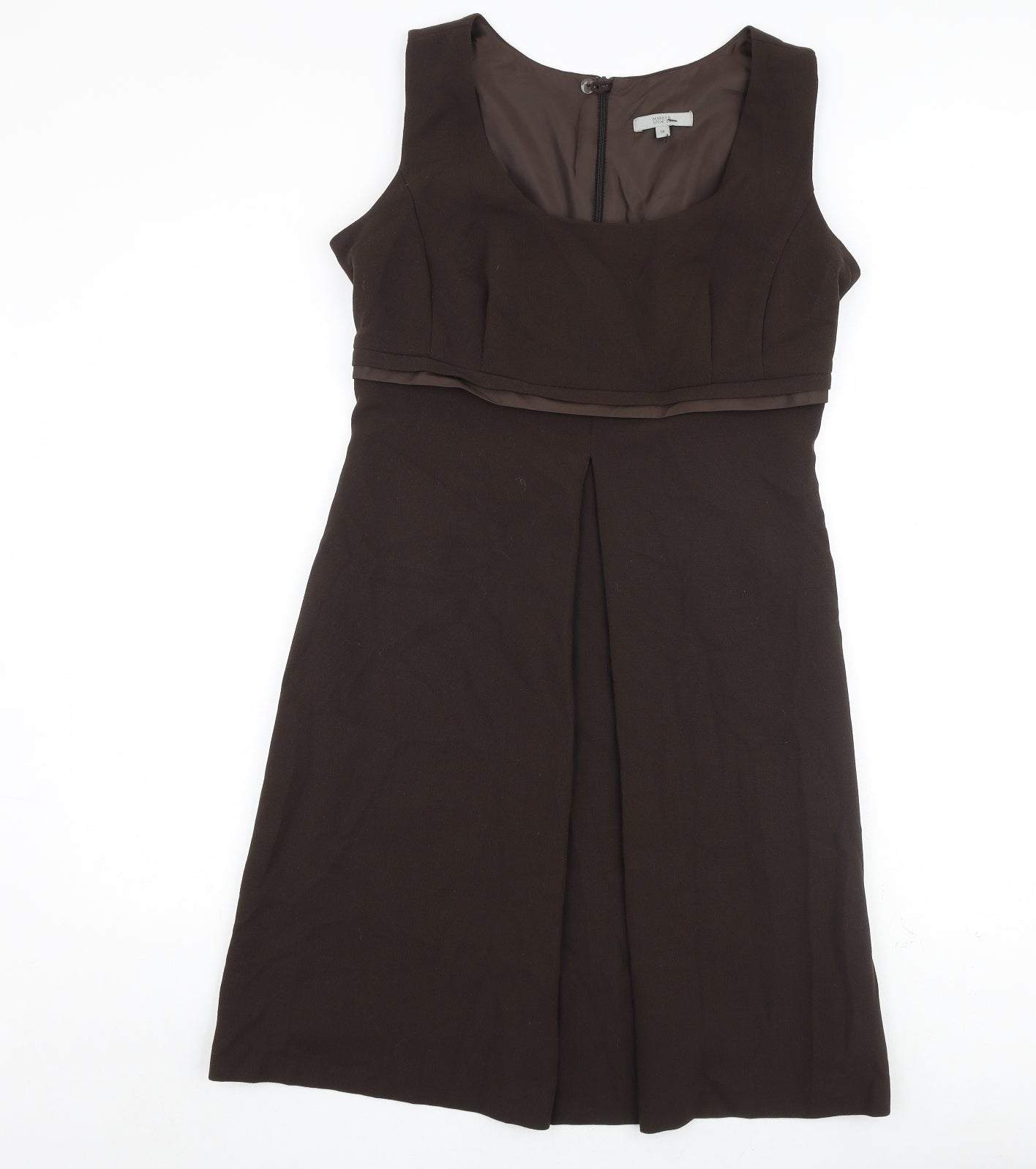 Marks and Spencer Womens Brown Polyester A-Line Size 14 Round Neck Zip