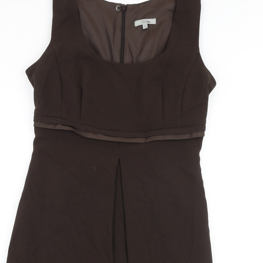 Marks and Spencer Womens Brown Polyester A-Line Size 14 Round Neck Zip