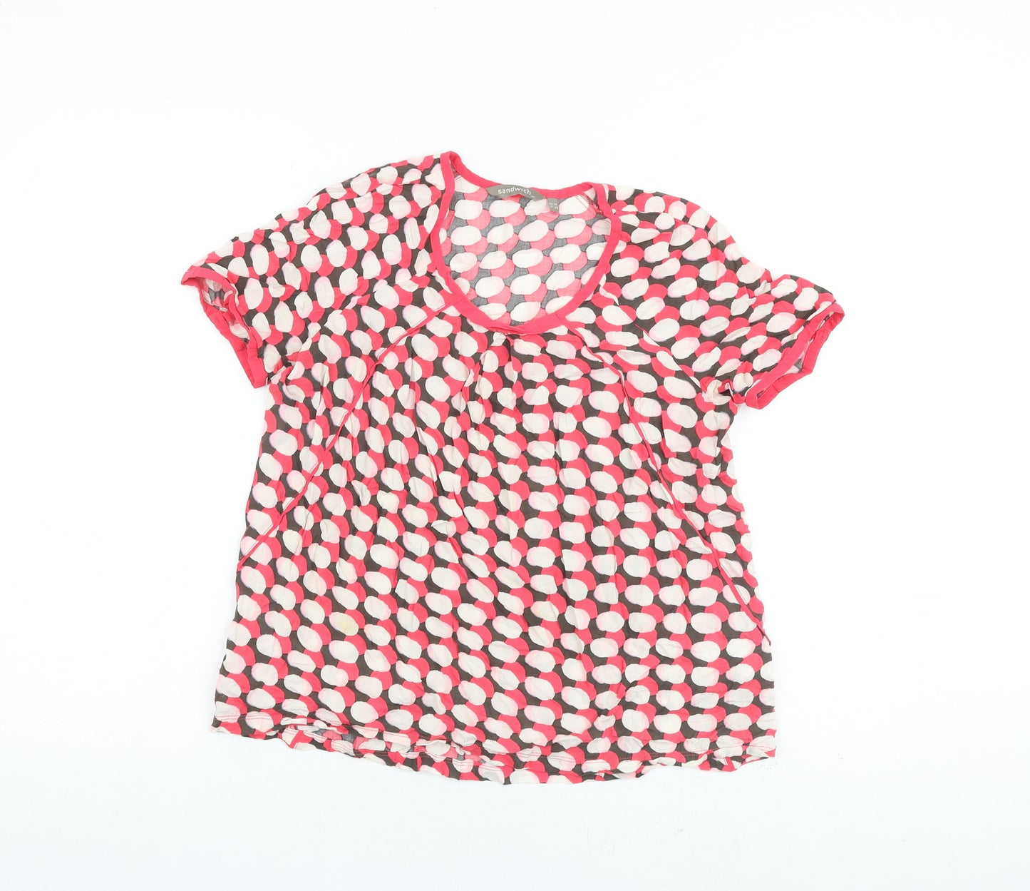 Sandwich Womens Multicoloured Geometric Viscose Basic T-Shirt Size 8 Round Neck