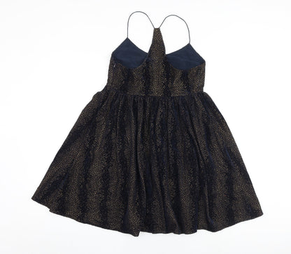 Back view of ASOS women’s blue polyester a-line, size UK 6, sweetheart zip