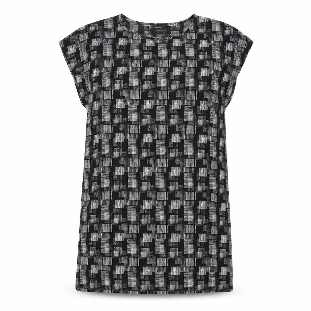 NEXT Womens Black Geometric Polyester A-Line Size 14 Round Neck Pullover
