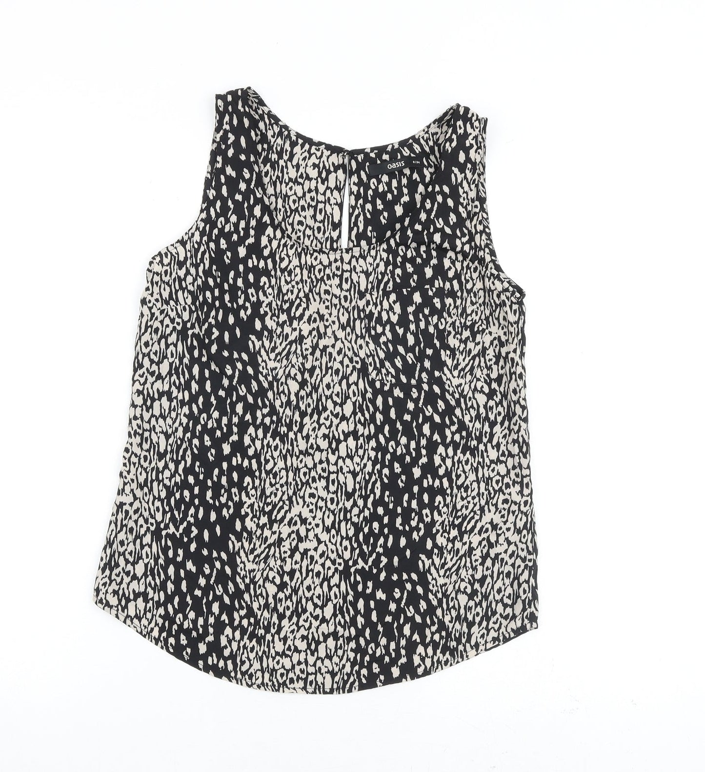Oasis Womens Black Animal Print Polyester Basic Tank Size 8 Round Neck
