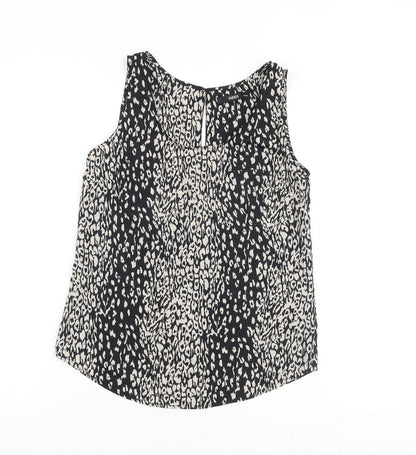 Oasis Womens Black Animal Print Polyester Basic Tank Size 8 Round Neck