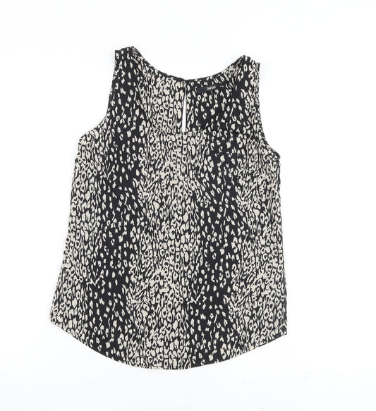 Oasis Womens Black Animal Print Polyester Basic Tank Size 8 Round Neck