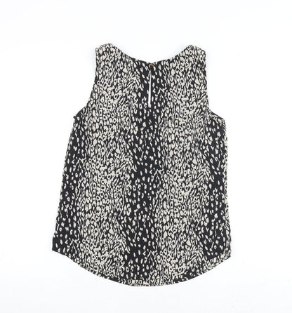 Oasis Womens Black Animal Print Polyester Basic Tank Size 8 Round Neck