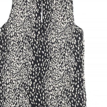 Oasis Womens Black Animal Print Polyester Basic Tank Size 8 Round Neck