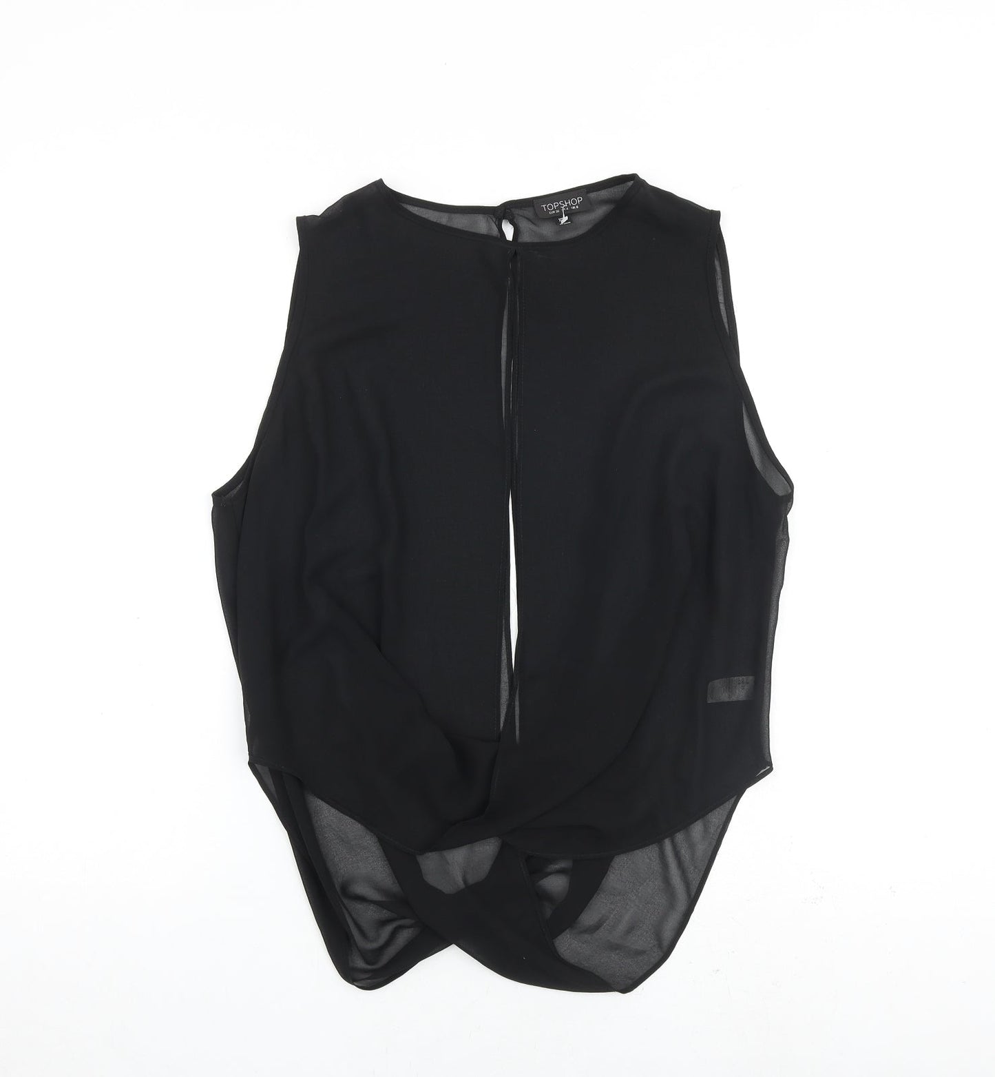 Topshop Womens Black Polyester Basic Blouse Size 8 Round Neck