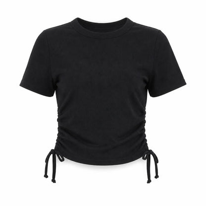 Boohoo Womens Black Polyester Basic T-Shirt Size 6 Round Neck - Ruched Sides