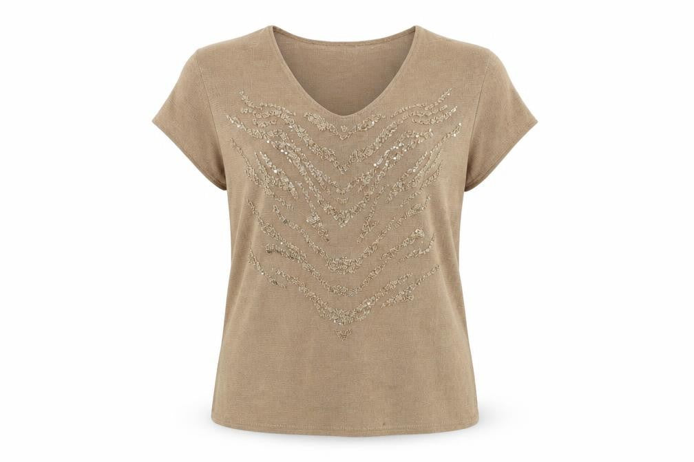 Classics Womens Brown Polyester Basic T-Shirt Size 12 Round Neck