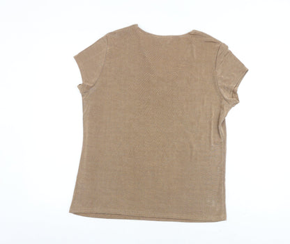 Classics Womens Brown Polyester Basic T-Shirt Size 12 Round Neck