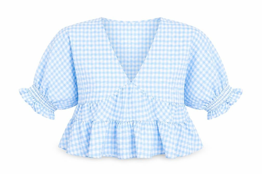 ASOS Womens Blue Check Polyester Basic Blouse Size 10 V-Neck