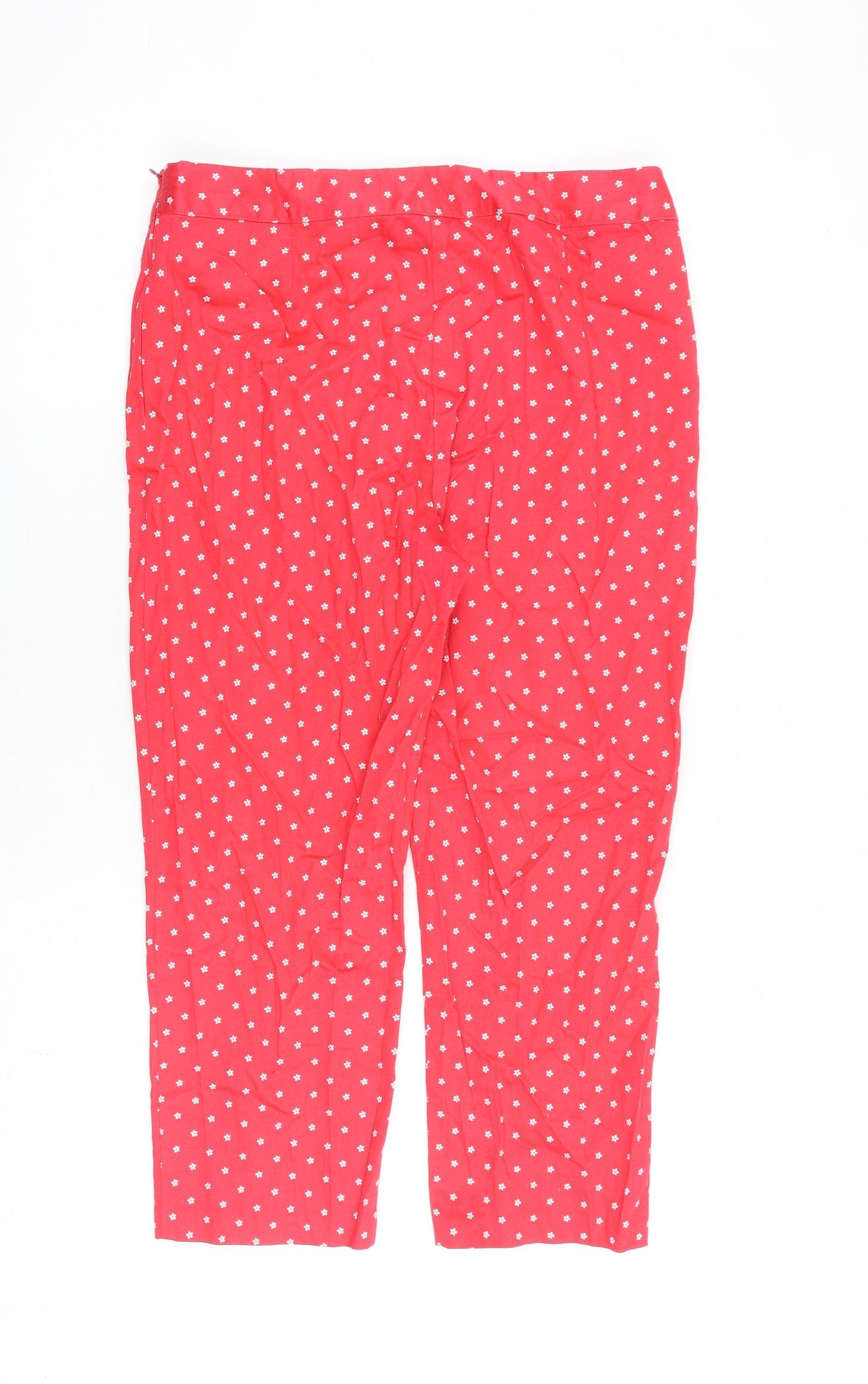 Marks and Spencer Womens Red Floral Cotton Trousers Size 12 L23 in Regular Zip