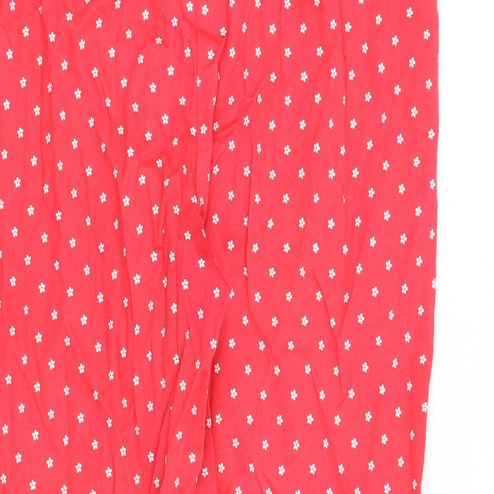 Marks and Spencer Womens Red Floral Cotton Trousers Size 12 L23 in Regular Zip