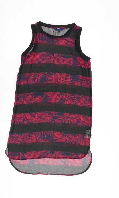 Next Womens Black Floral Polyester A-Line Size 6 Round Neck Pullover