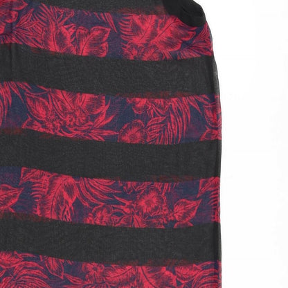 Next Womens Black Floral Polyester A-Line Size 6 Round Neck Pullover