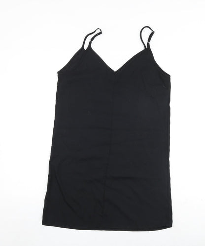 Back view of ASOS women’s black polyester tank dress, size UK 10, scoop neck pullover