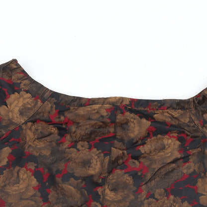 Close-up detail of ASOS women’s multicoloured floral polyester basic blouse, size UK 10, round neck