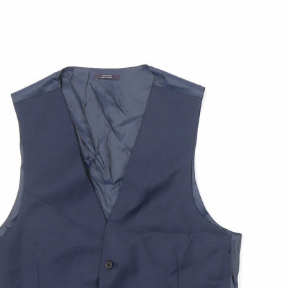 Close-up detail of Autograph men’s blue wool jacket suit waistcoat, size 40, regular