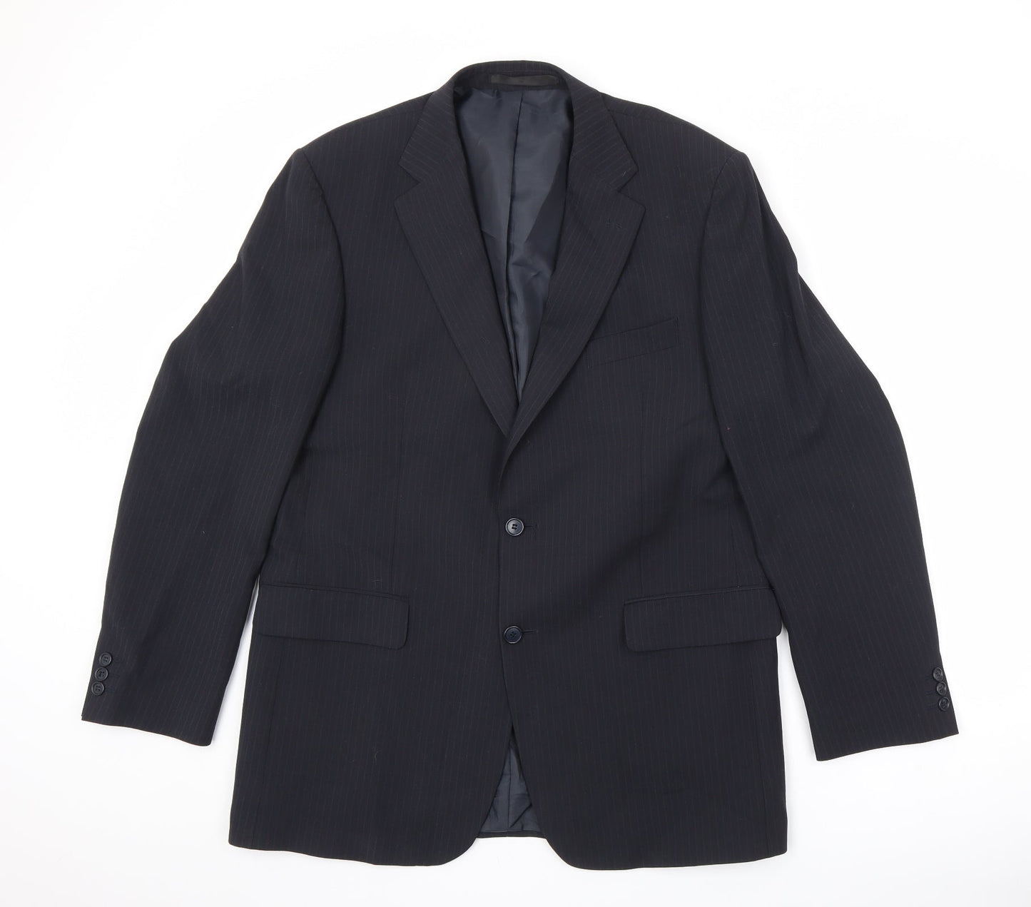Marks and Spencer Mens Blue Striped Polyester Jacket Suit Jacket Size 42 Regular