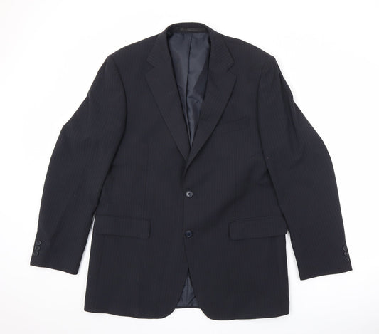 Marks and Spencer Mens Blue Striped Polyester Jacket Suit Jacket Size 42 Regular