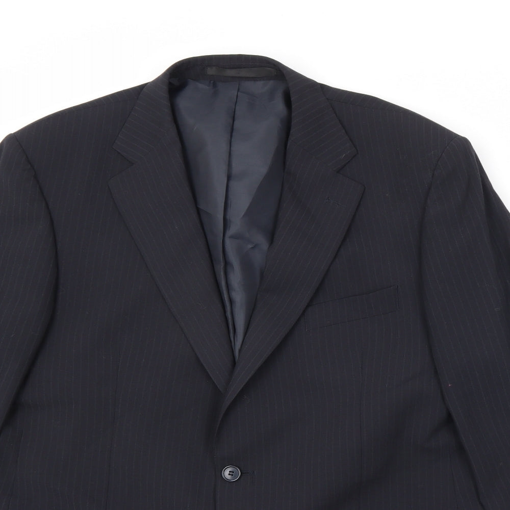 Marks and Spencer Mens Blue Striped Polyester Jacket Suit Jacket Size 42 Regular